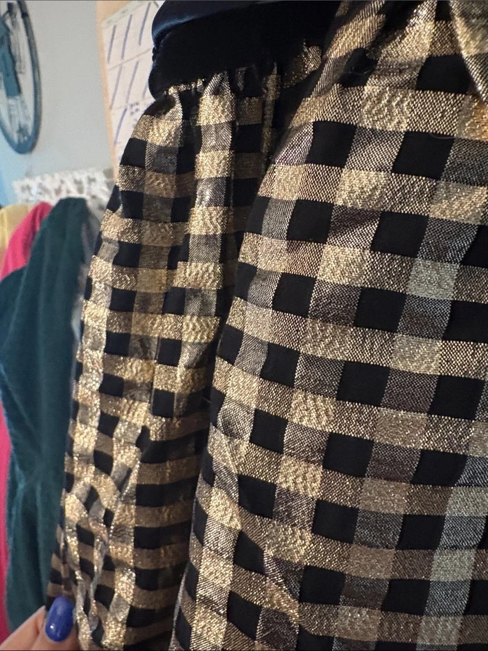 The Children's Place Black Velvet Top with Gold & Black Gingham Skirt